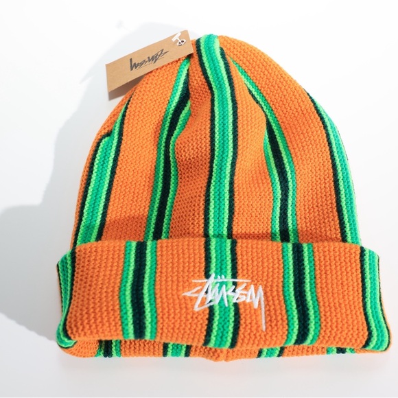 Stussy Other - Stussy Striped Beanie - Orange and Green